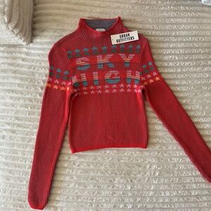BDG Red Multicolor Crew Neck Sweater